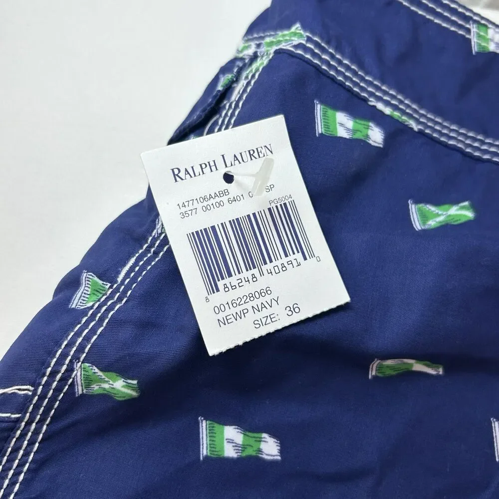 Polo Ralph Lauren Mens Size 36 Nautical Print Blue Green Swim Trunks BoardShorts